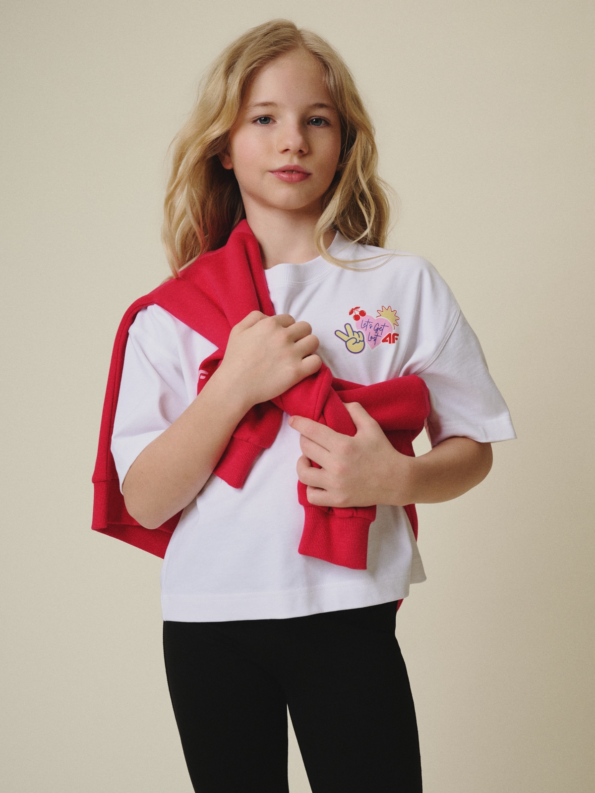 T-shirt loose marškinėliai su spauda mergaitėms - balti