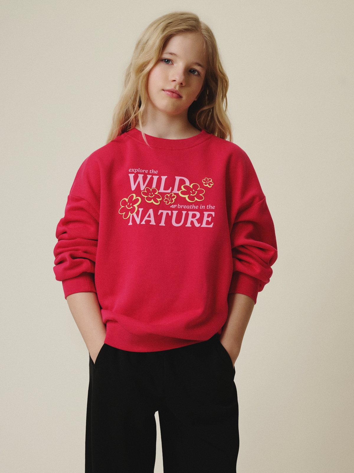 Sportinis oversize džemperis be gobtuvo mergaitėms - rožinis