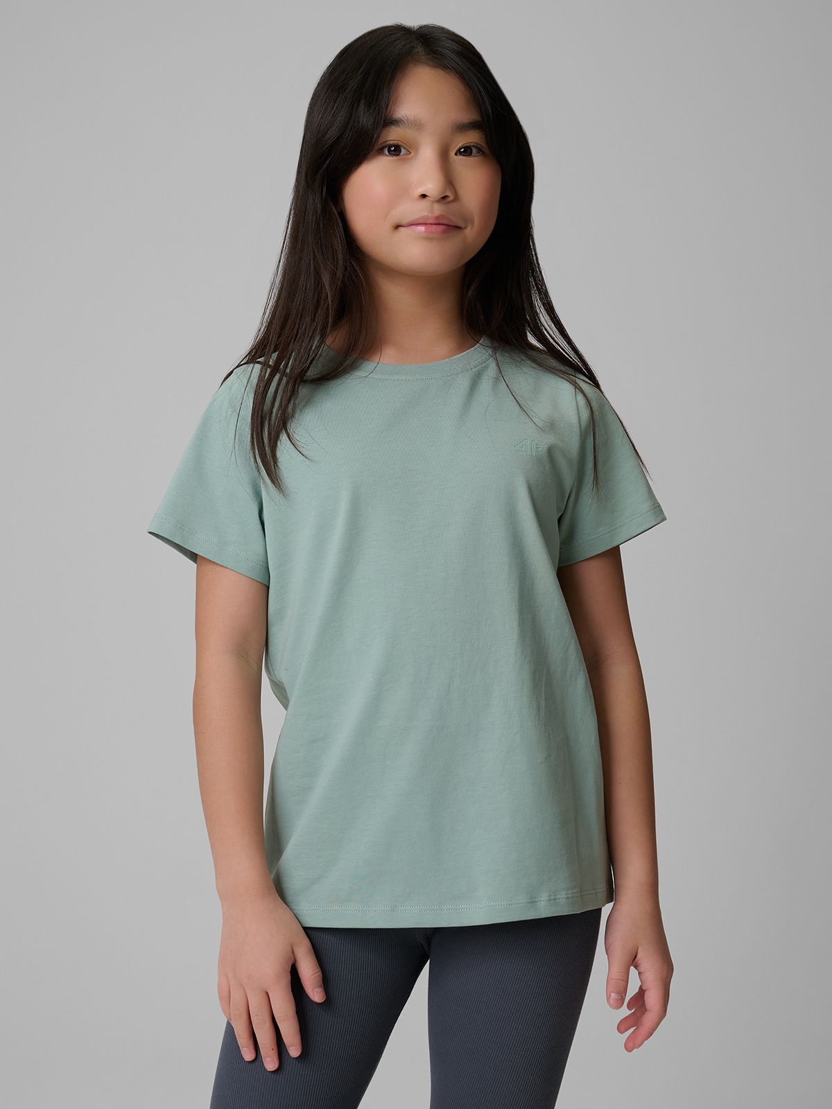 Regularus T-shirt lygus mergaitėms - mėtų