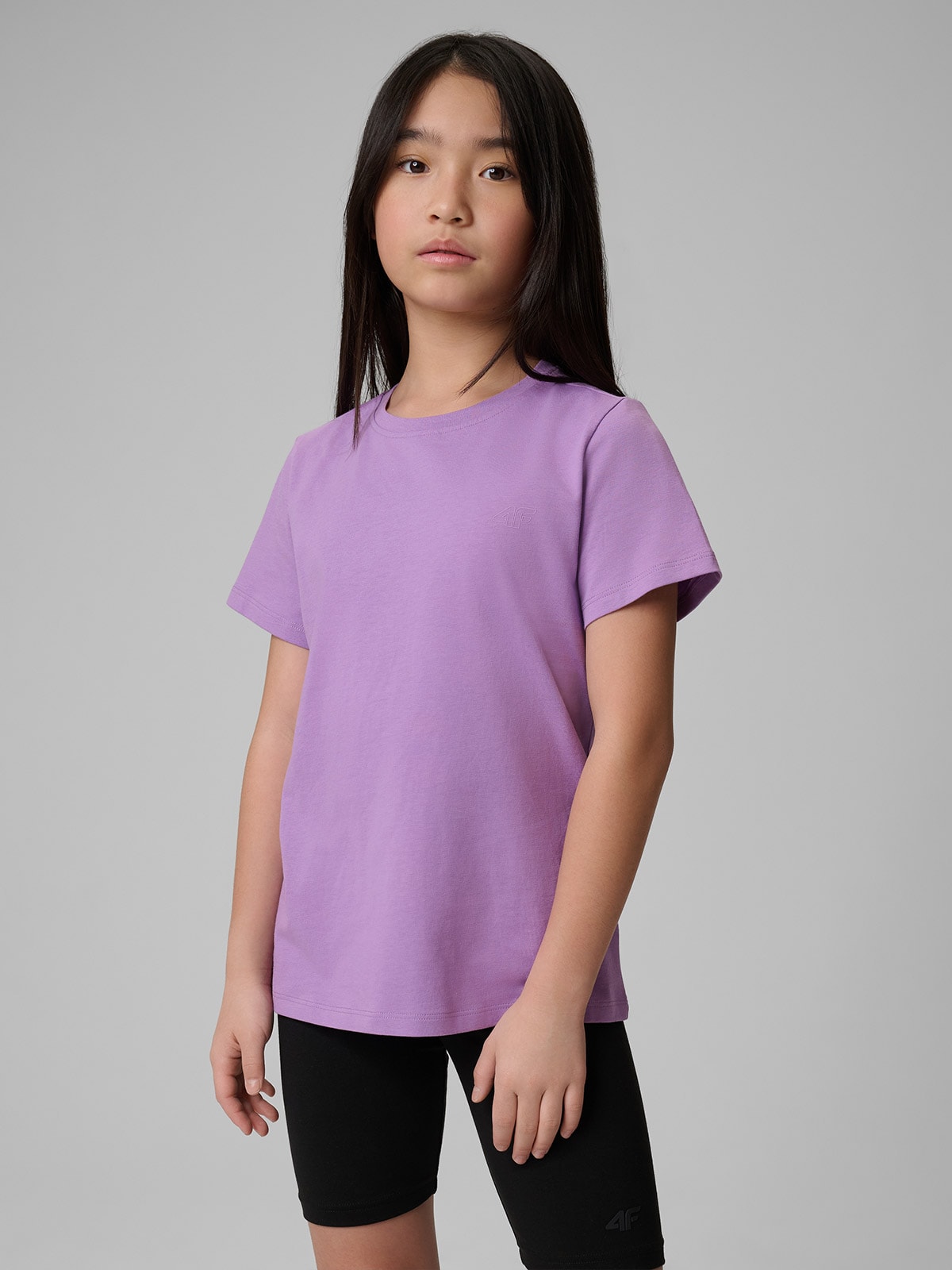 Regularus T-shirt lygus mergaitėms - violetinis