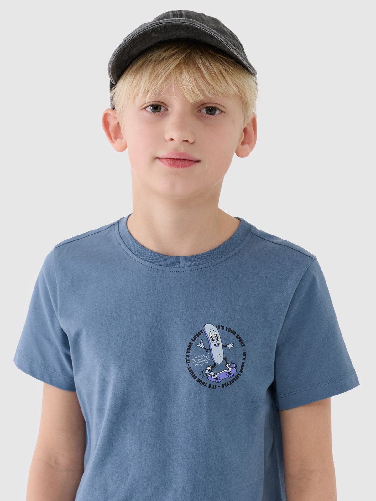 T-shirt regular marškinėliai su spauda berniukams - tamsiai mėlyni