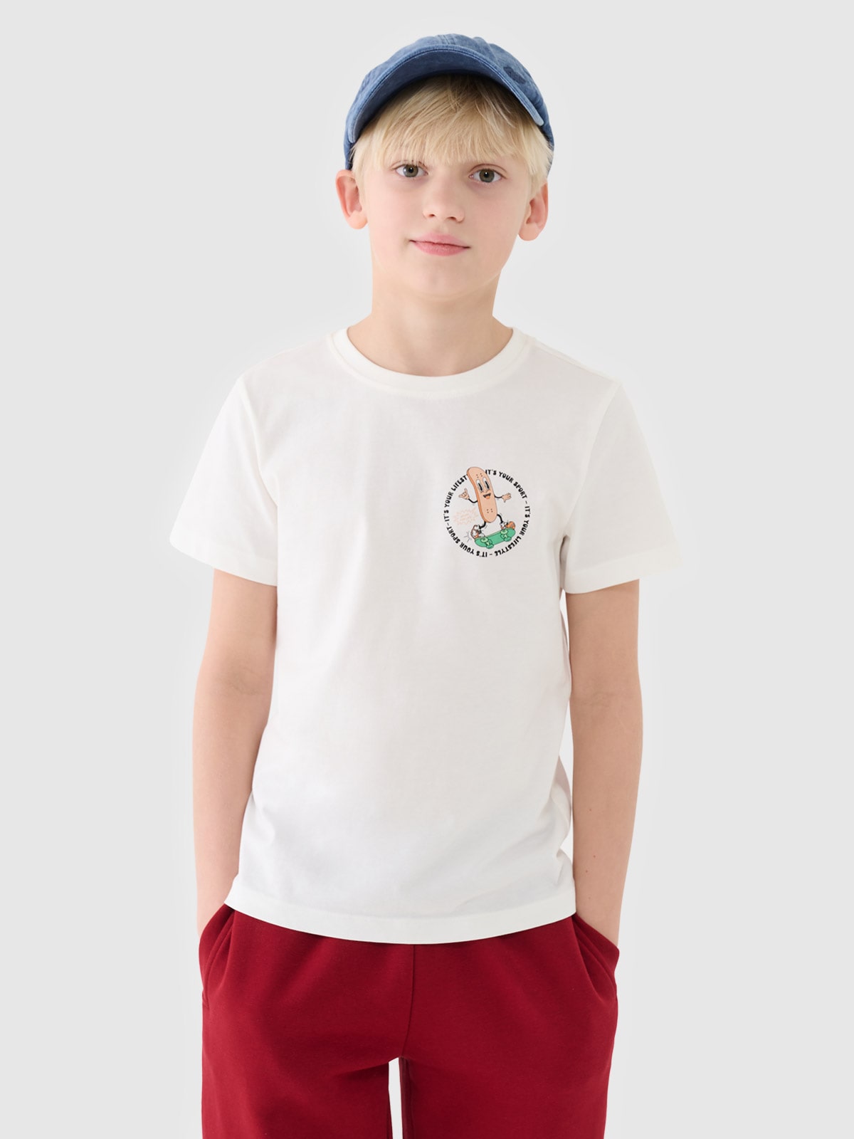 T-shirt regular marškinėliai su spauda berniukams - balti