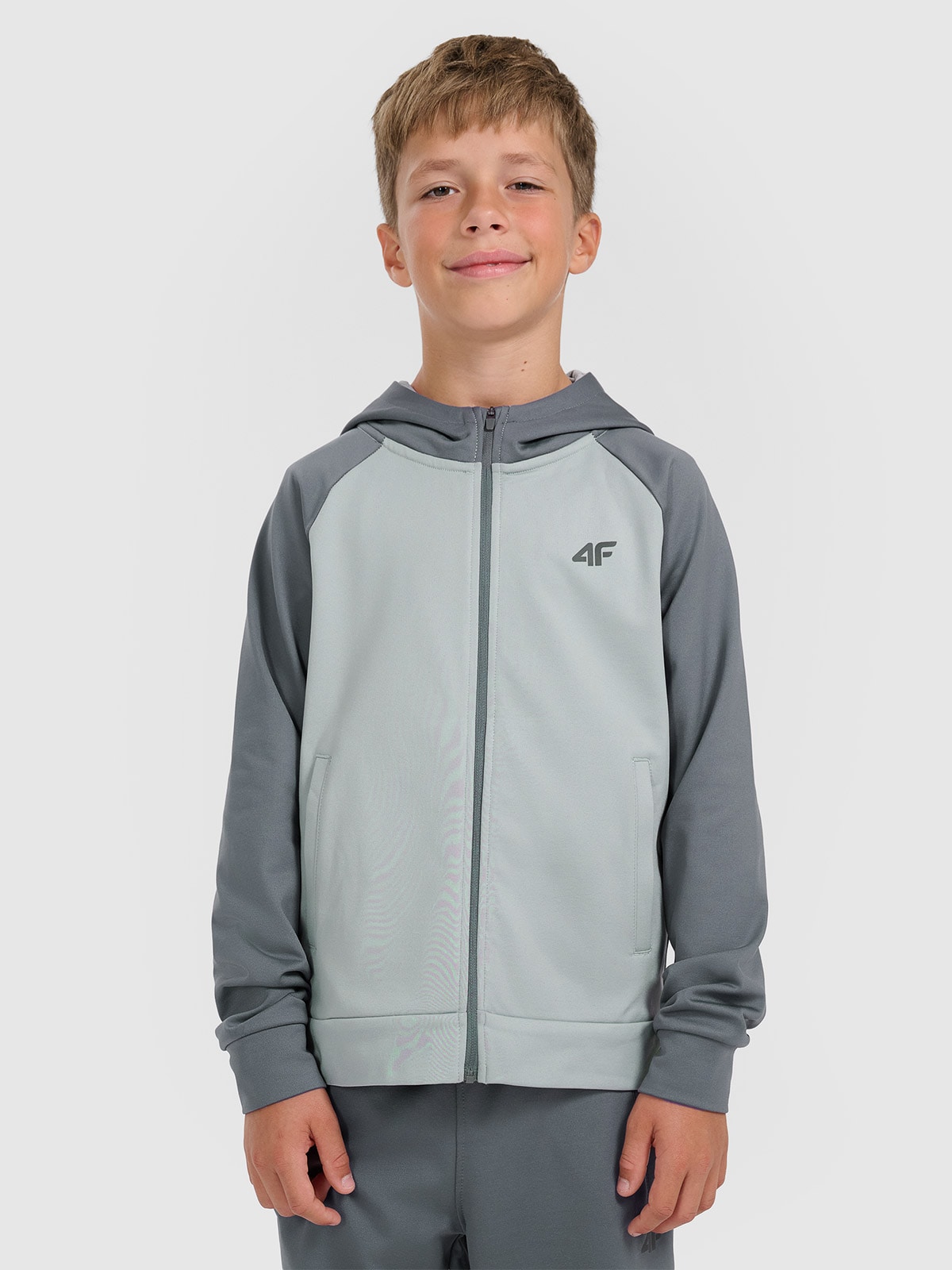 Sportinis atsegamas džemperis su gobtuvu berniukams - pilkas