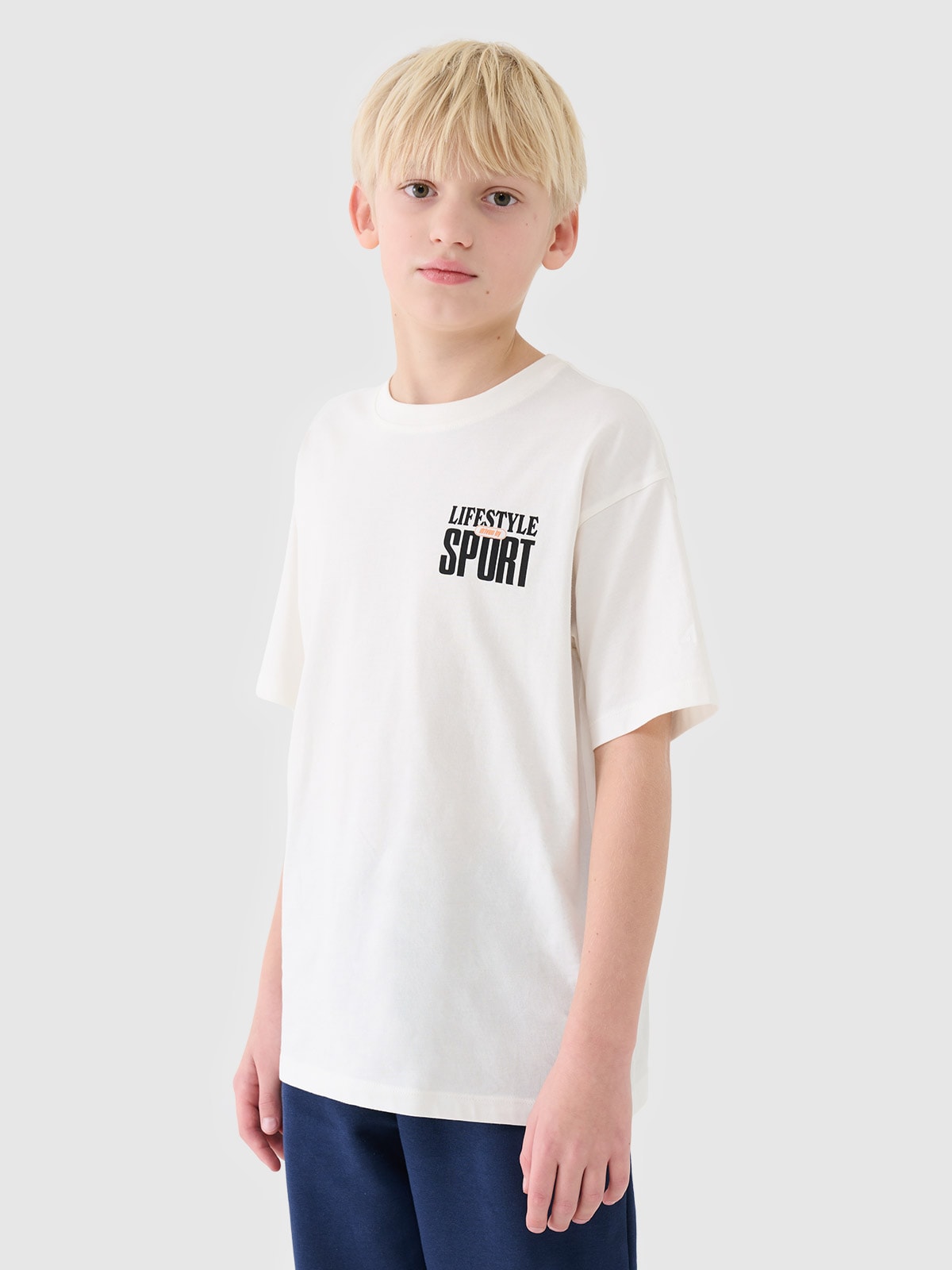 T-shirt regular marškinėliai su spauda berniukams - balti