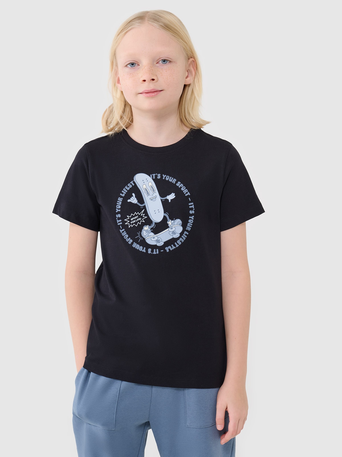 T-shirt regular marškinėliai su spauda berniukams - juodi