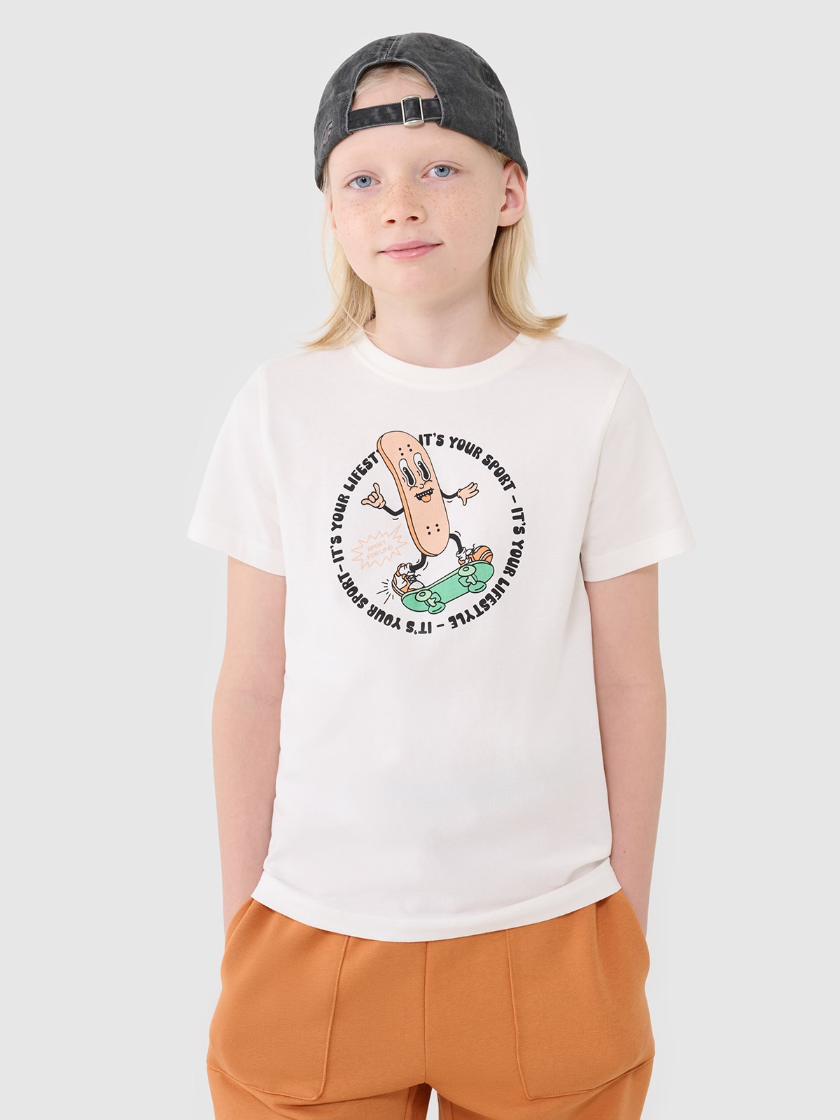 T-shirt regular marškinėliai su spauda berniukams - balti