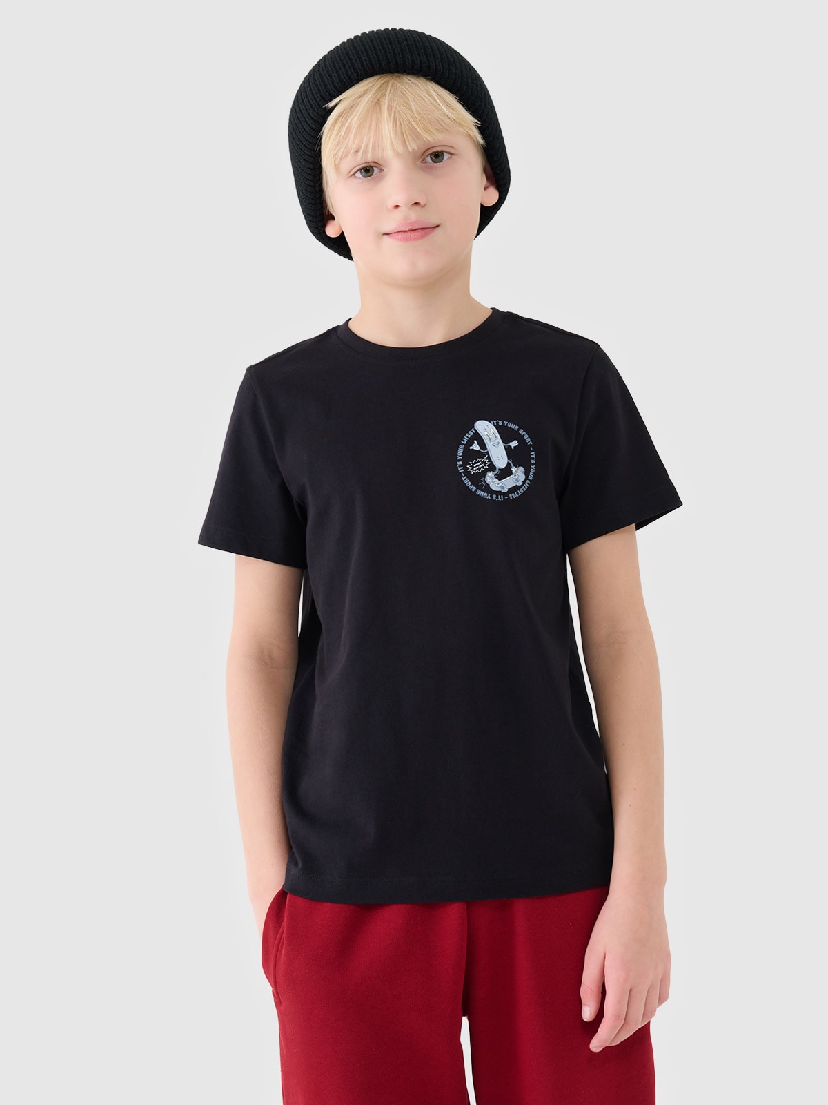 T-shirt regular marškinėliai su spauda berniukams - juodi