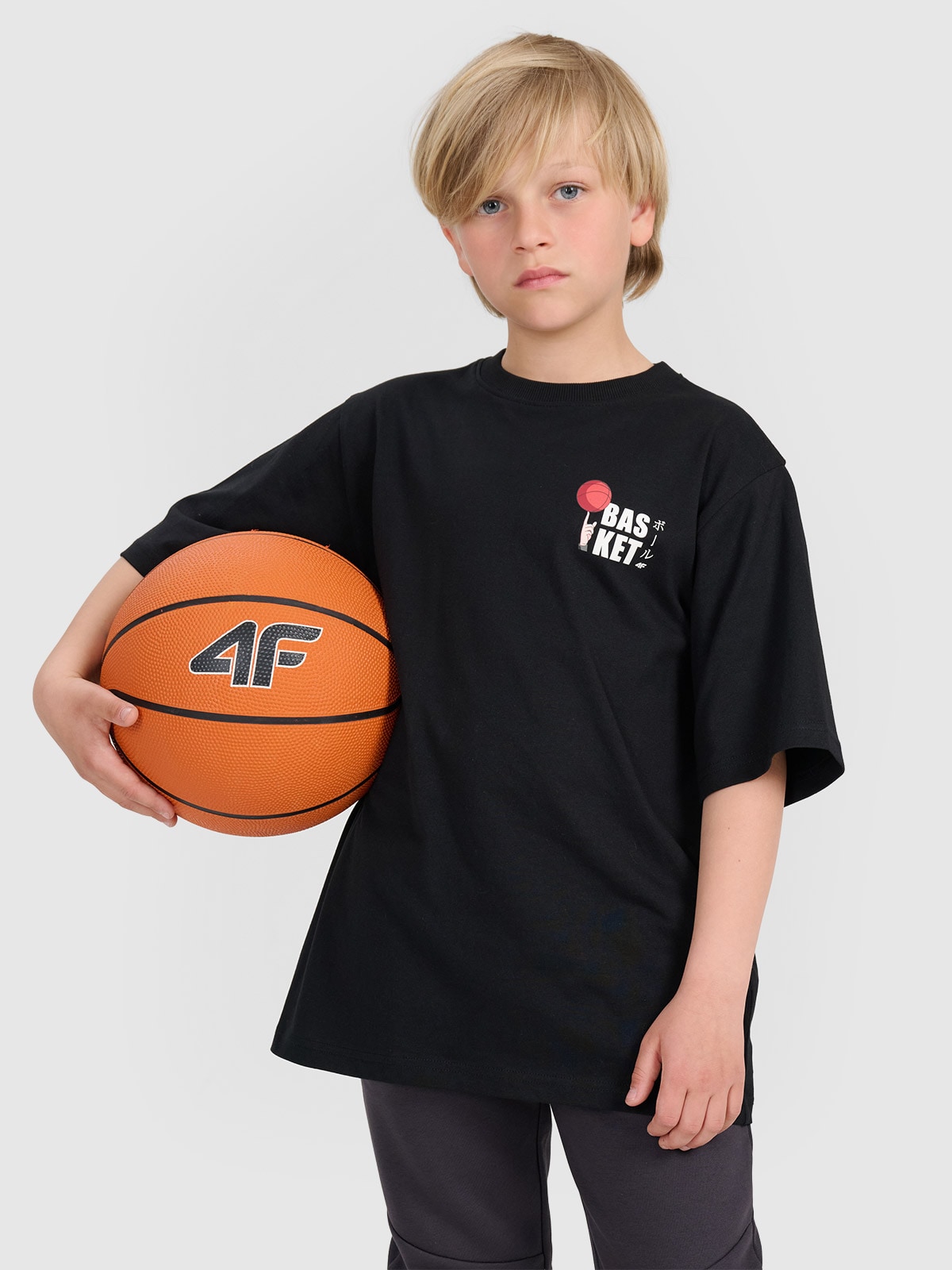 T-shirt oversize marškinėliai su spauda berniukams - juodi