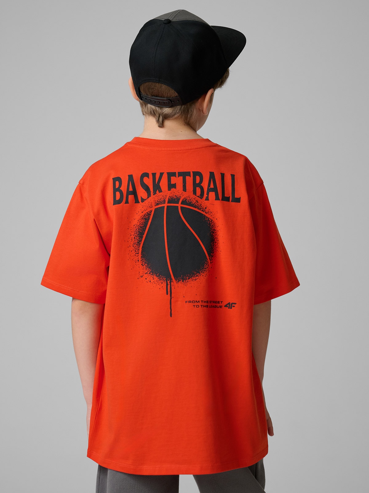 Laisvi marškinėliai su spauda berniukams - oranžiniai