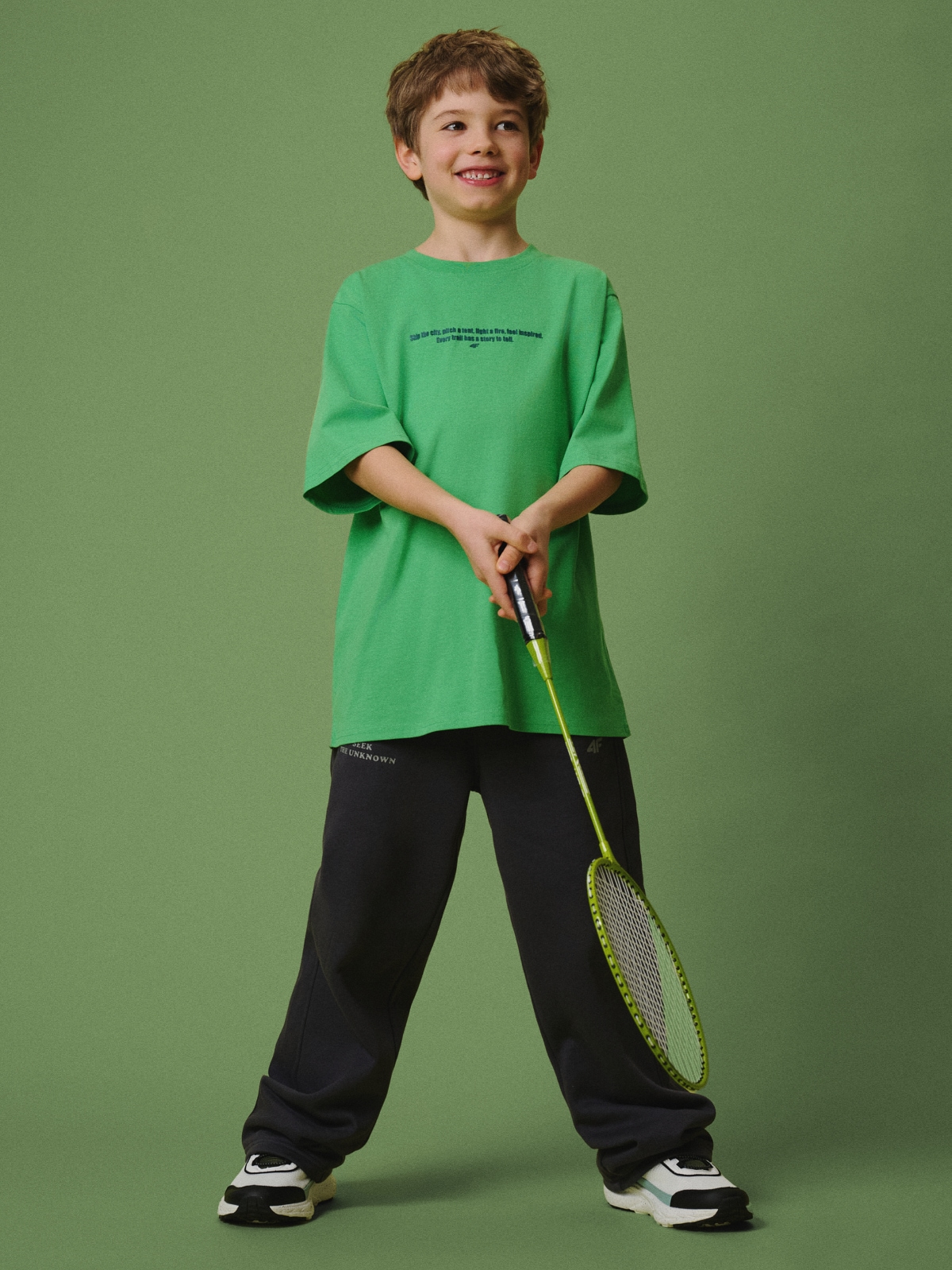 T-shirt loose su spauda berniukiškas - žalias