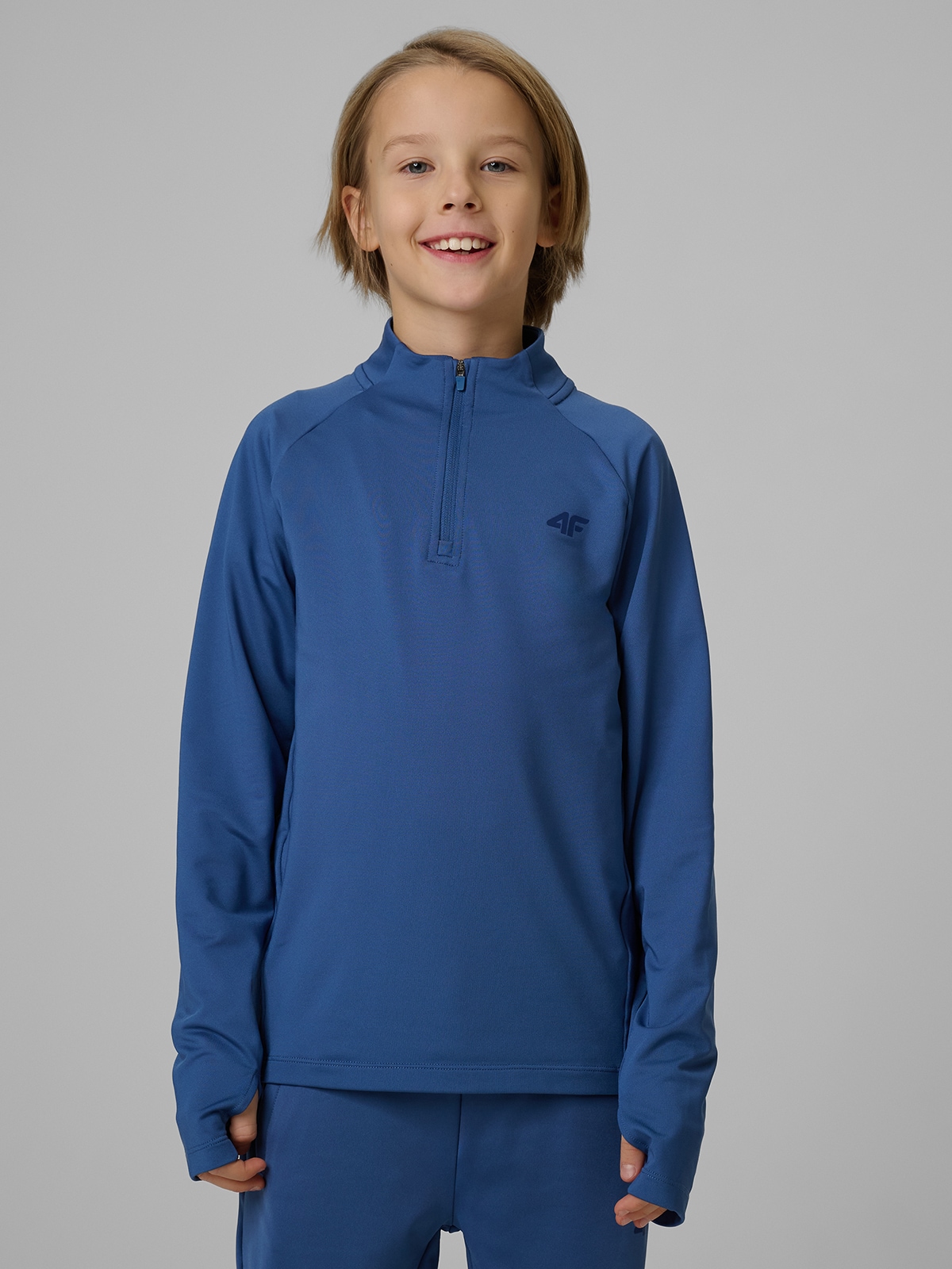 Sportinis slim džemperis be gobtuvo berniukams - tamsiai mėlynas