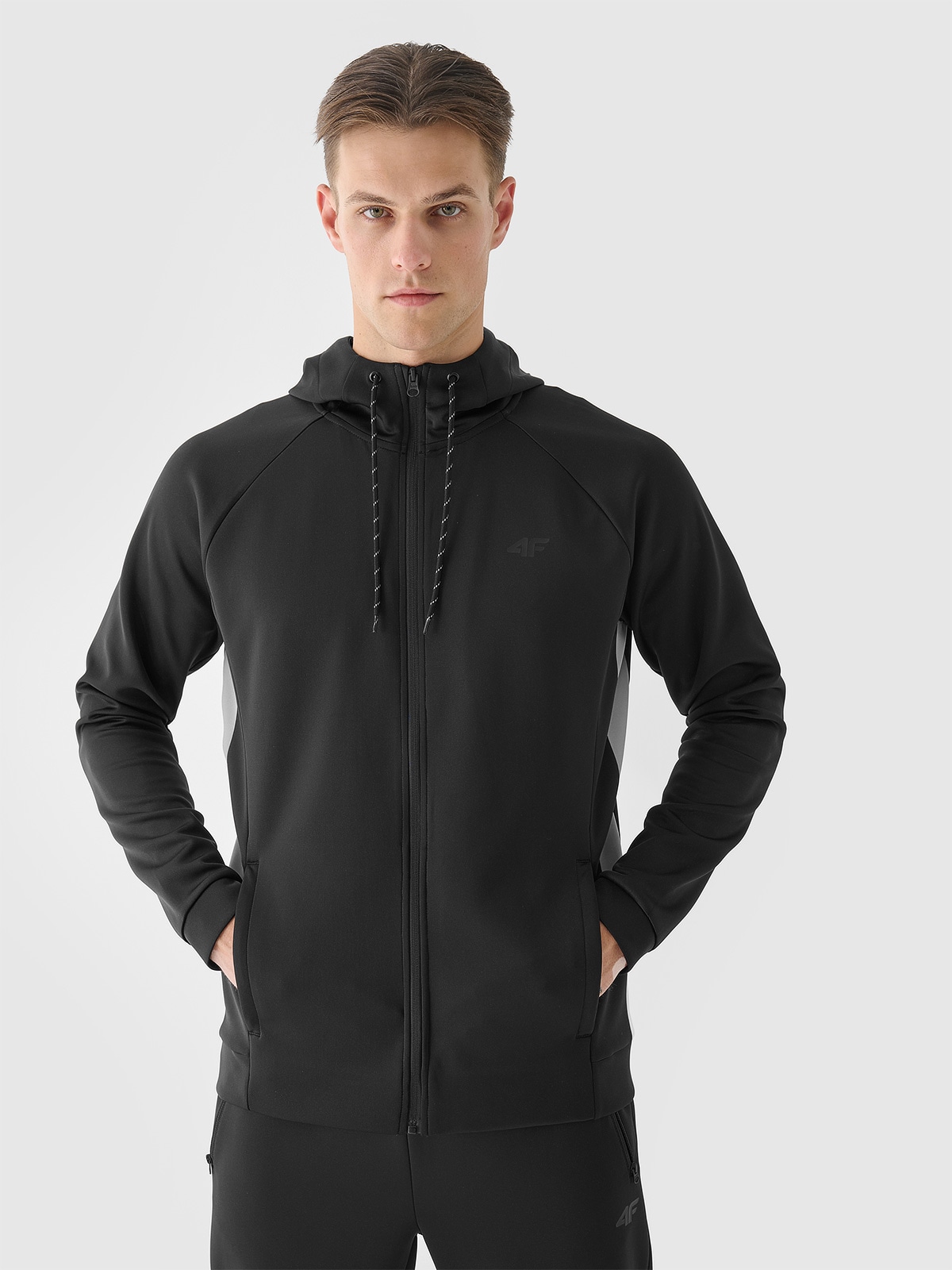 Vyriškas atsegamas treniruočių džemperis su gobtuvu - juodas