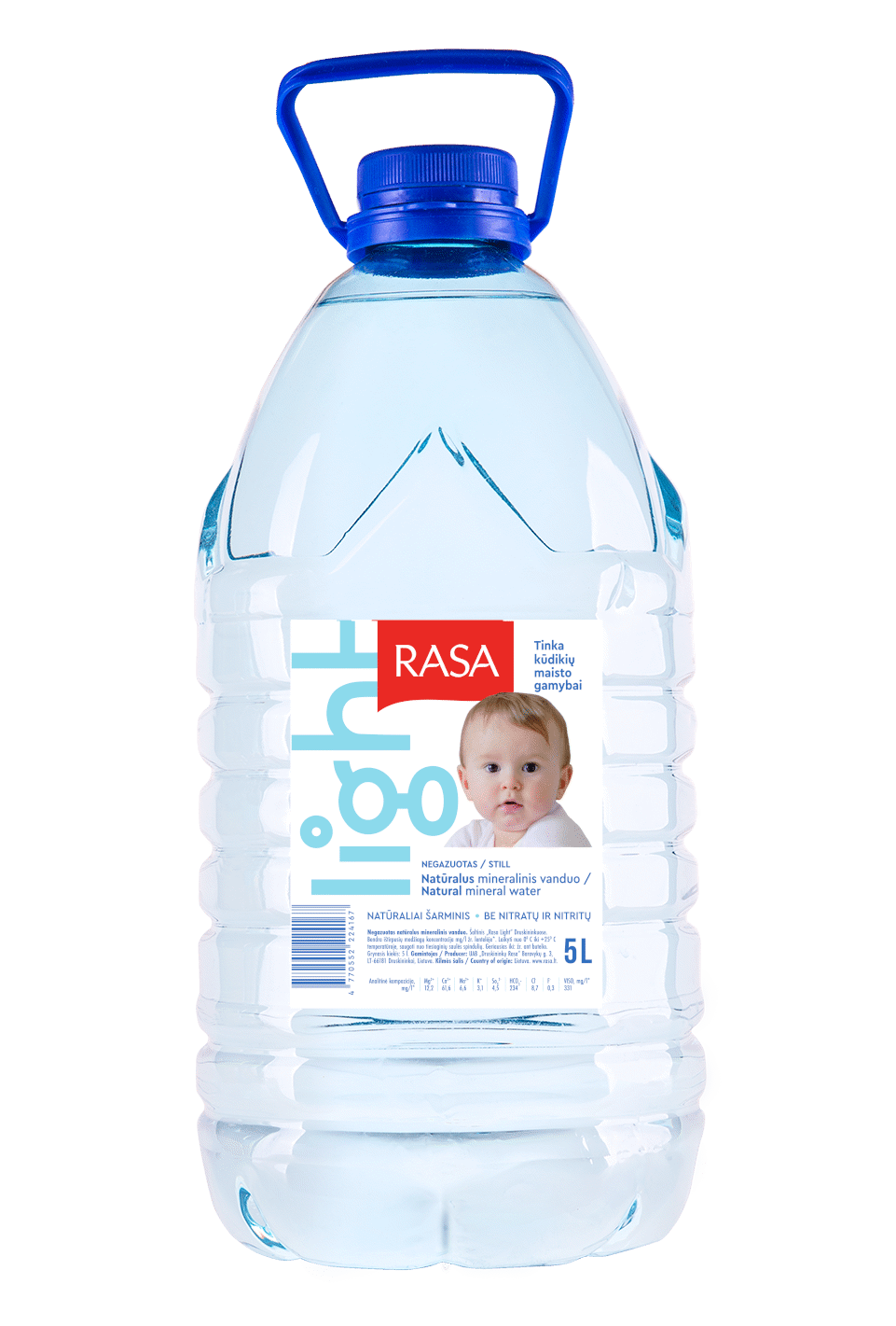 Negazuotas natūralus mineralinis vanduo RASA LIGHT, 5 l