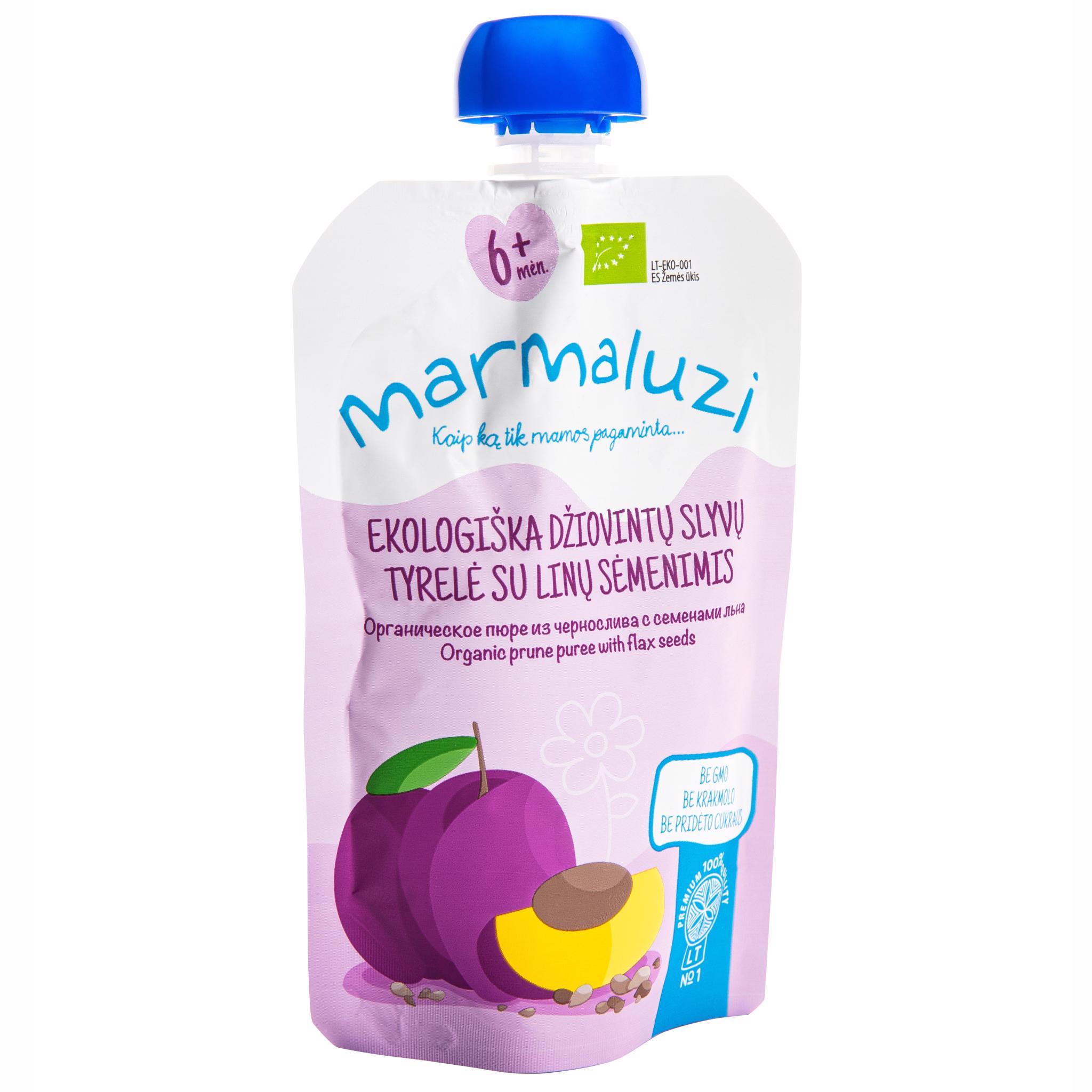Ekol. džiov. slyvų tyrelė MARMALUZI su linų sėmen. (6+ mėn.), 90 g