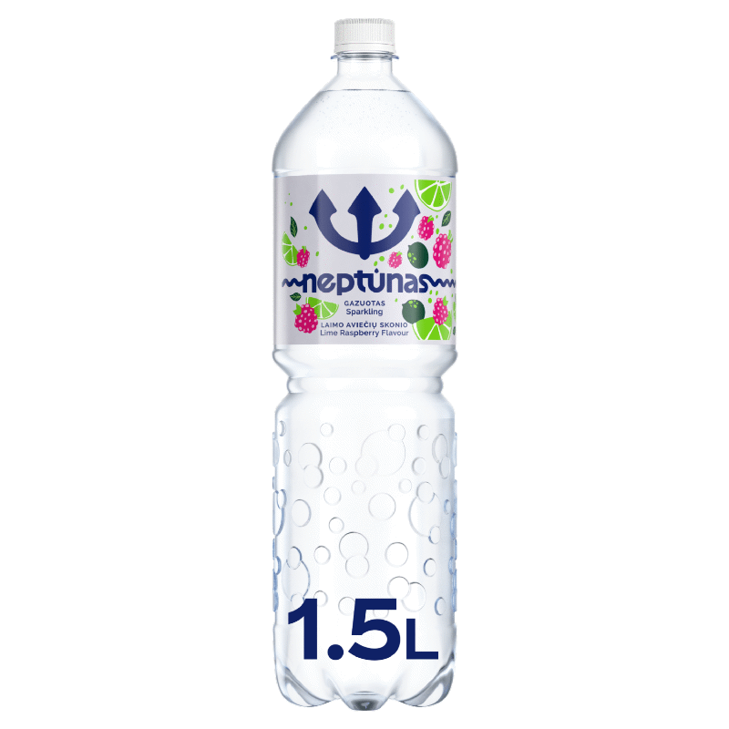 Gazuotas stalo vanduo NEPTŪNAS, žal. citr. ir aviečių skonio, 1.5 l