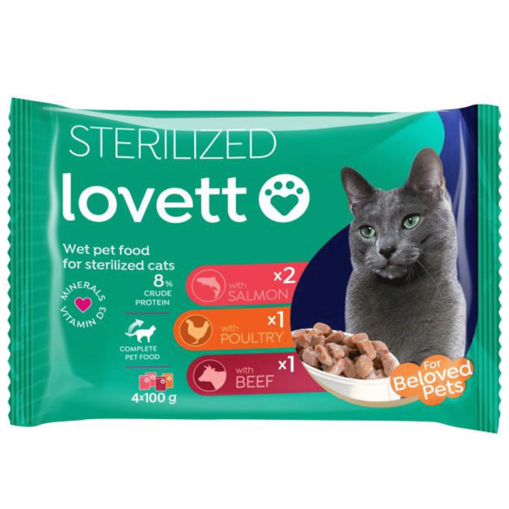 Konservuotas kačių ėdalas LOVETT steriliz. katėms, 4 x 100 g, 400 g
