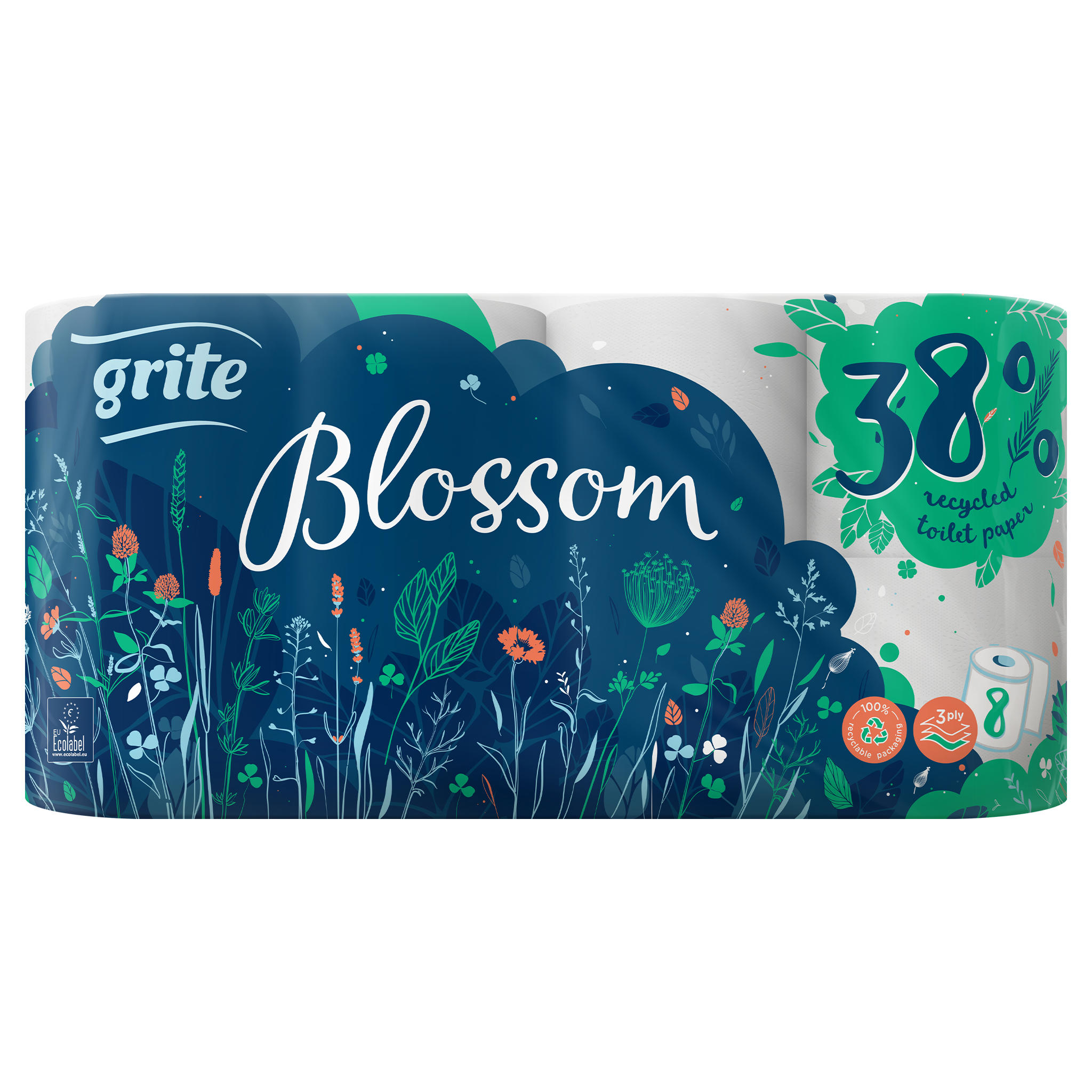 Tualetinis popierius GRITE BLOSSOM (3 sluoksnių), 8 vnt.