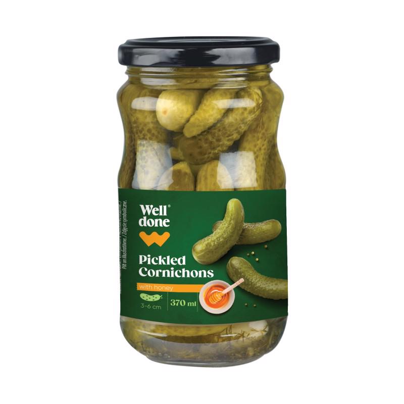 Marinuoti agurkėliai WELL DONE su medumi, 340 g