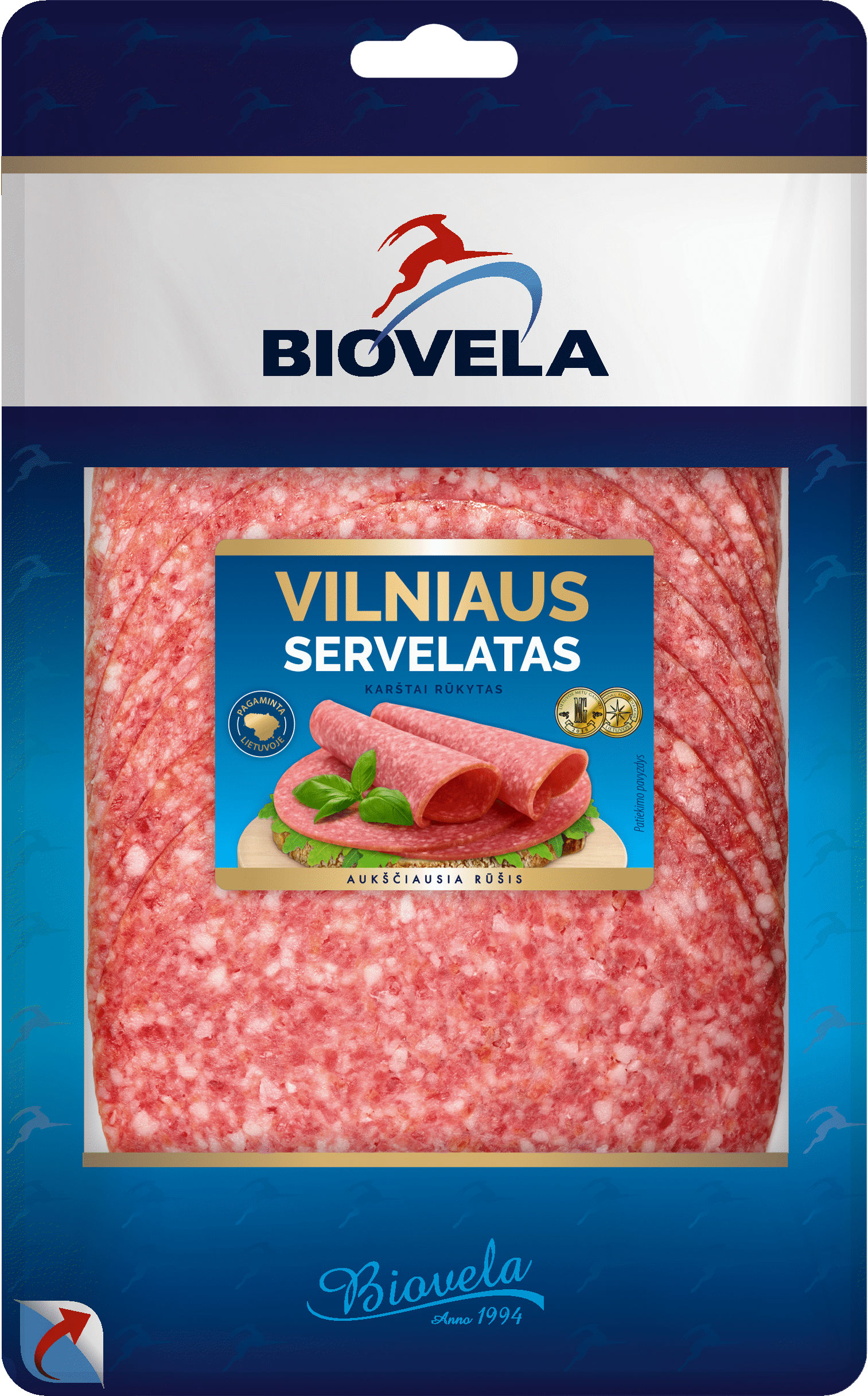 Karštai rūkytas VILNIAUS servelatas, a. r., 100 g