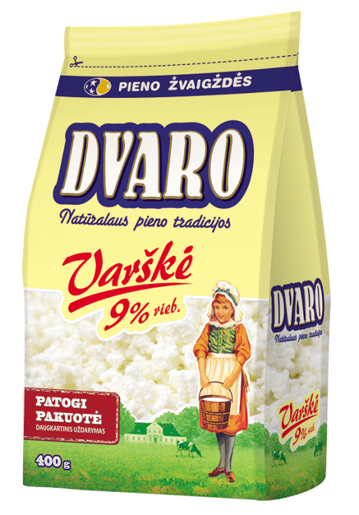 Pusriebė DVARO varškė, 9 % rieb., 400 g