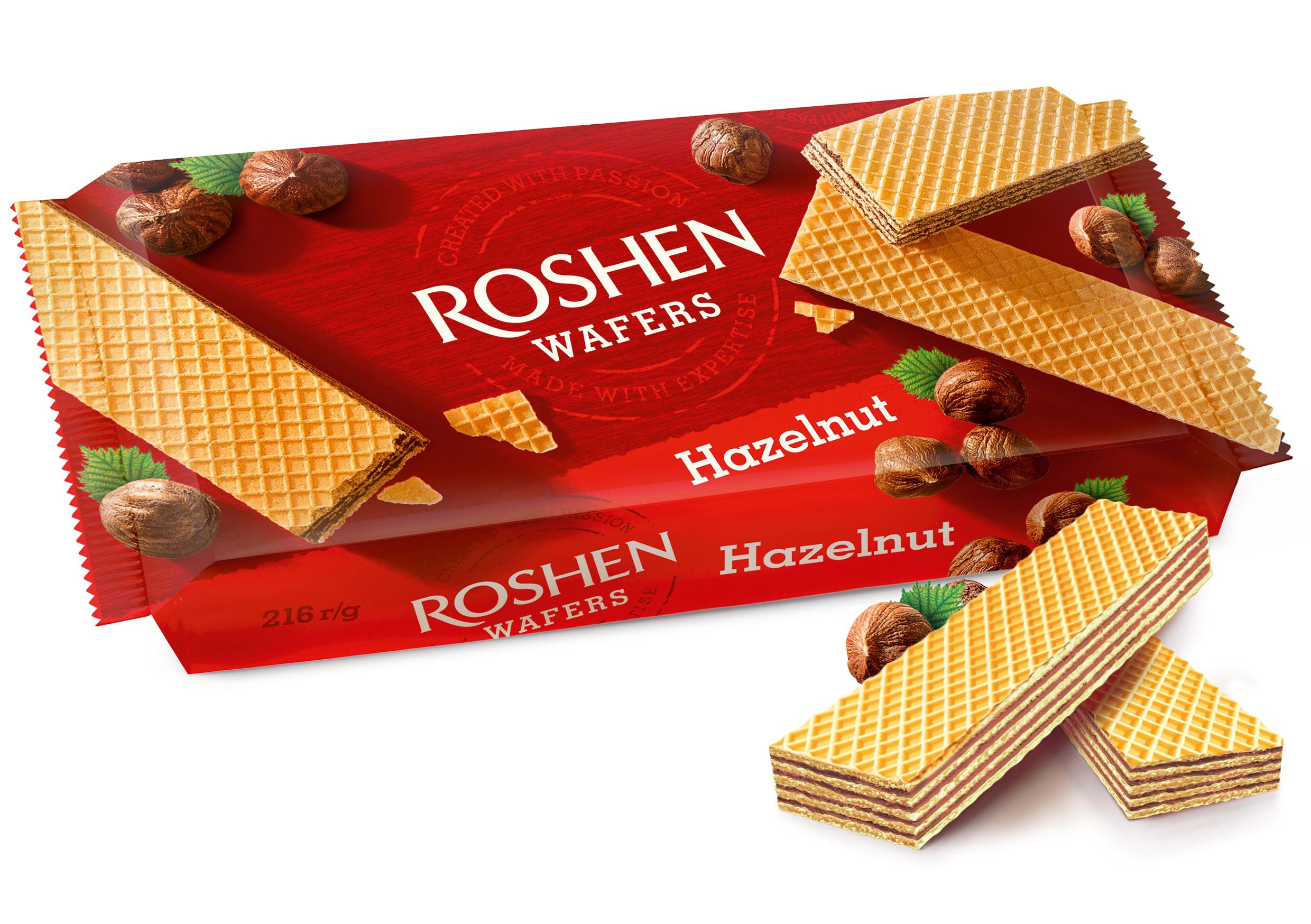 Vafliai ROSHEN su lazdynų riešutų skonio įdaru, 216 g