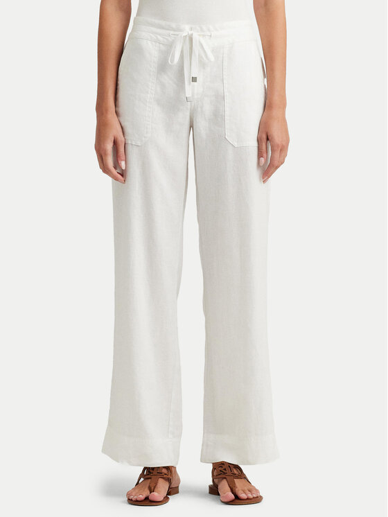 LAUREN RALPH LAUREN Medžiaginės kelnės · Balta · Regular Fit
