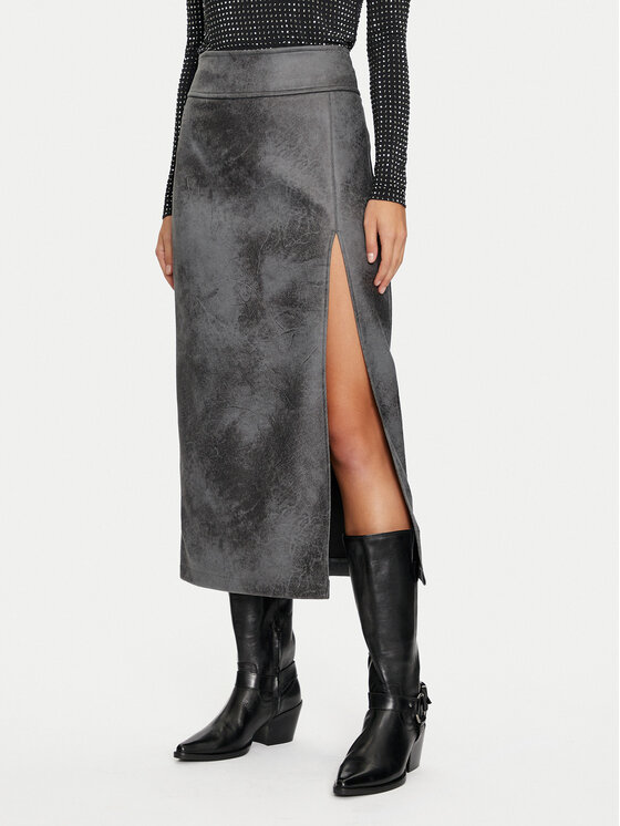 ONLY Dirbtinės odos sijonas · Pilka · Midi