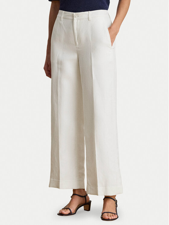 LAUREN RALPH LAUREN Medžiaginės kelnės · Balta · Regular Fit