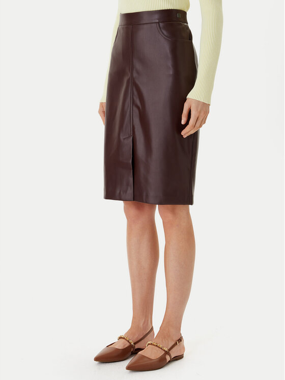 Calvin Klein Jeans Dirbtinės odos sijonas · Ruda · Midi