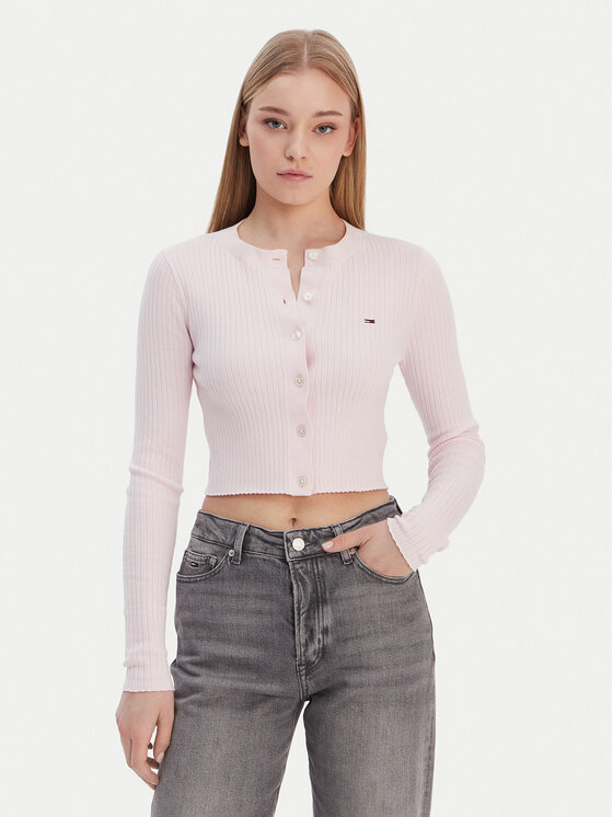 Tommy Jeans Kardiganas · Rožinė · Slim Fit