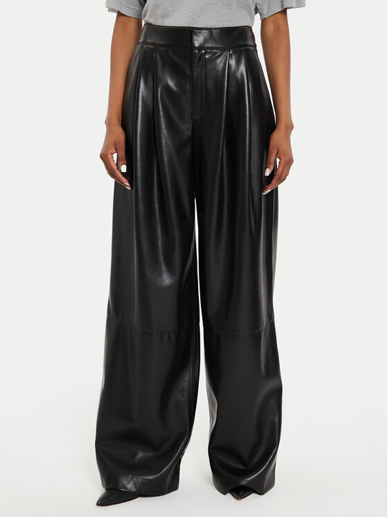 BOSS Dirbtinės odos kelnės · Juoda · Relaxed Fit