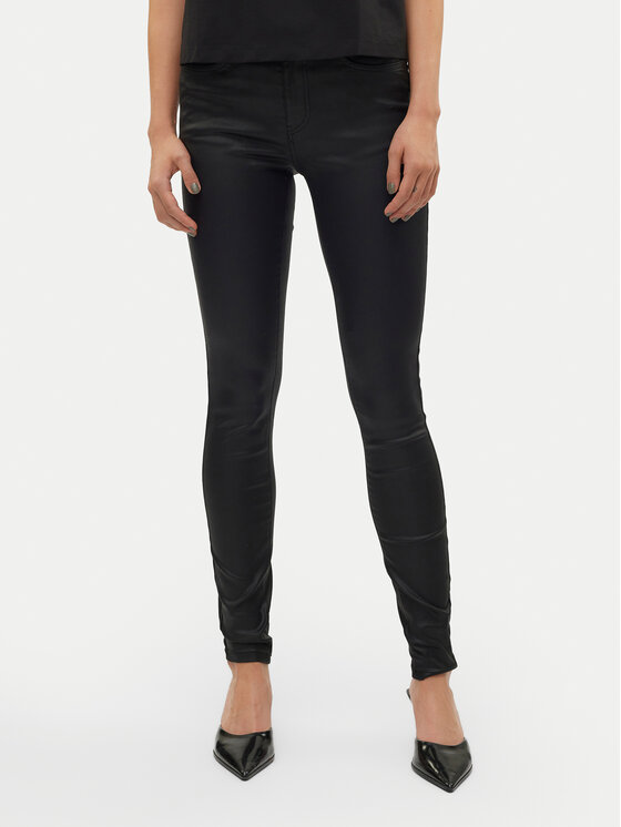 Vero Moda Dirbtinės odos kelnės · Juoda · Skinny Fit
