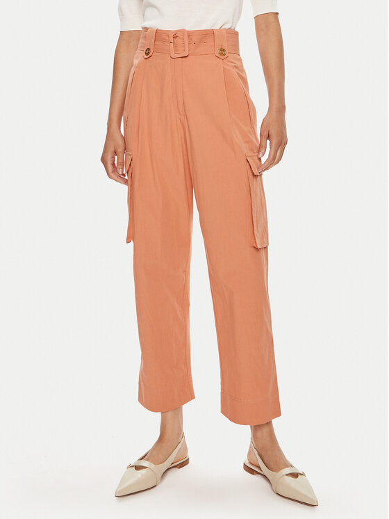TWINSET Medžiaginės kelnės · Oranžinė · Relaxed Fit