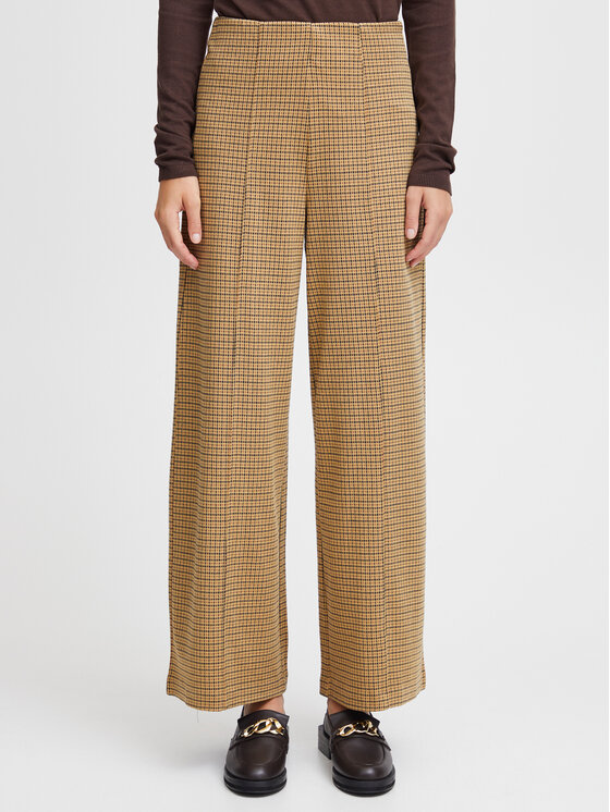 ICHI Medžiaginės kelnės · Ruda · Relaxed Fit