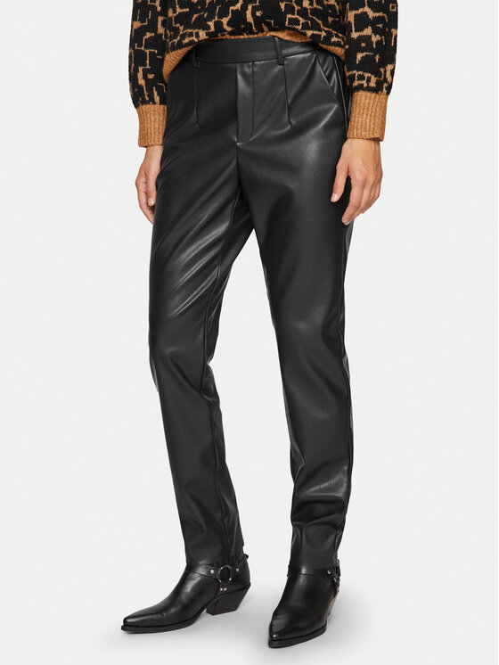 Vila Dirbtinės odos kelnės · Juoda · Regular Fit