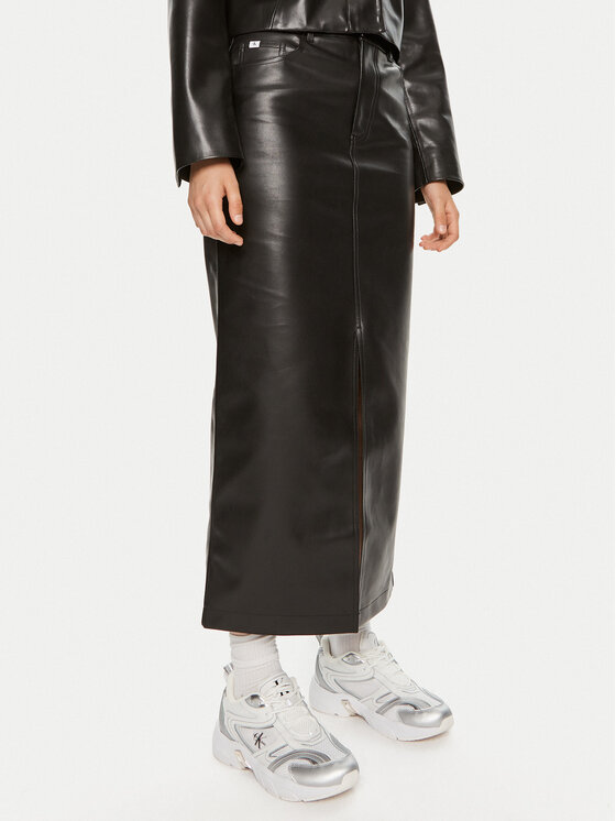 Calvin Klein Jeans Dirbtinės odos sijonas · Juoda · Maksi