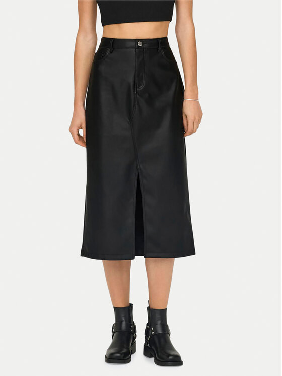ONLY Dirbtinės odos sijonas · Juoda · Midi
