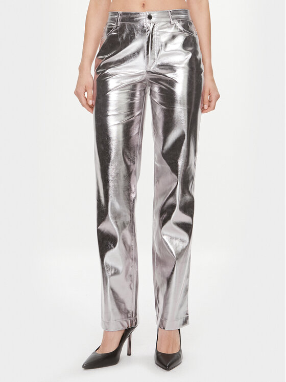 Guess Dirbtinės odos kelnės · Sidabrinė · Regular Fit