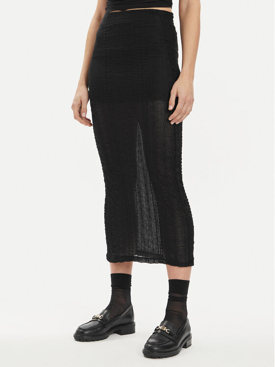 Gina Tricot Midi sijonas · Juoda · Midi