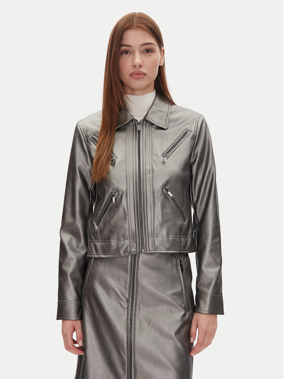 DKNY Dirbtinės odos striukė · Sidabrinė