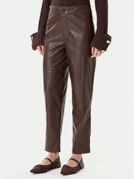 TWINSET Dirbtinės odos kelnės · Ruda · Regular Fit
