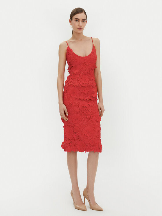 Bardot Kokteilinė suknelė · Raudona · Midi