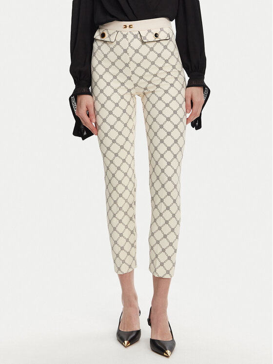 Elisabetta Franchi Medžiaginės kelnės · Écru · Regular Fit