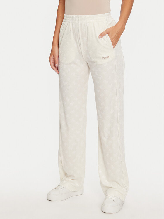 Guess Medžiaginės kelnės · Balta · Relaxed Fit