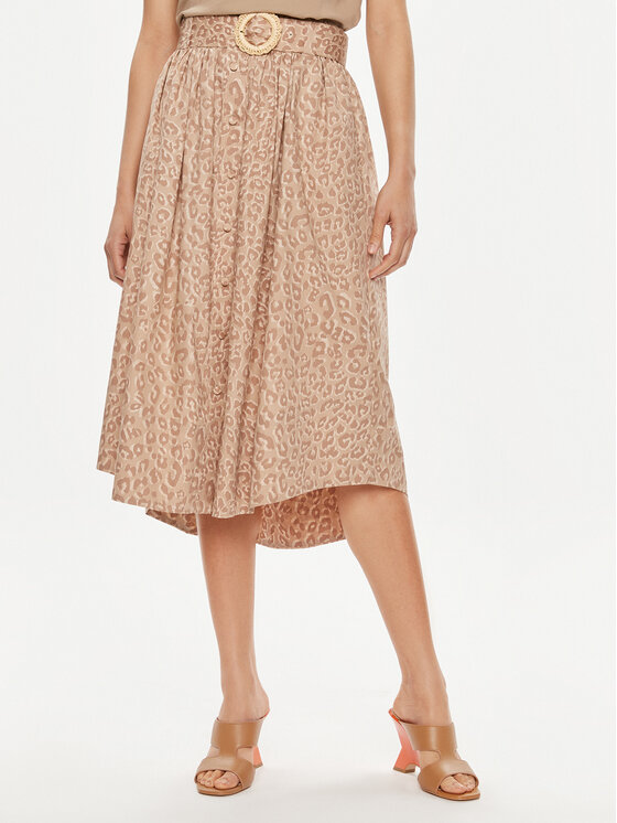 TWINSET Trapecijos formos sijonas · Smėlio · Midi