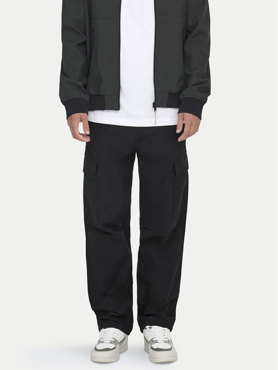 Only & Sons Medžiaginės kelnės · Juoda · Relaxed Fit