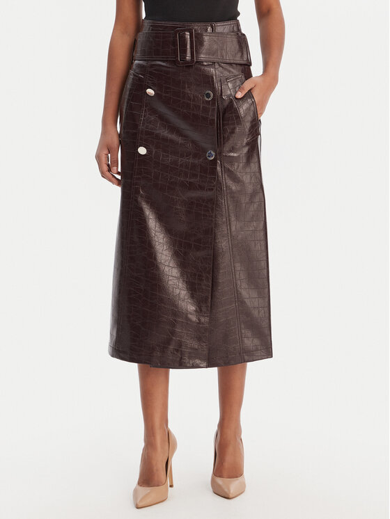 Morgan Dirbtinės odos sijonas · Ruda · Midi