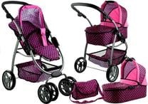 Lėlių vežimėlis Lean Toys 2in1, juoda sp./rožinė sp.