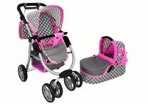 Lėlių vežimėlis Lean Toys 2in1 14955, rožinė sp./pilka sp.