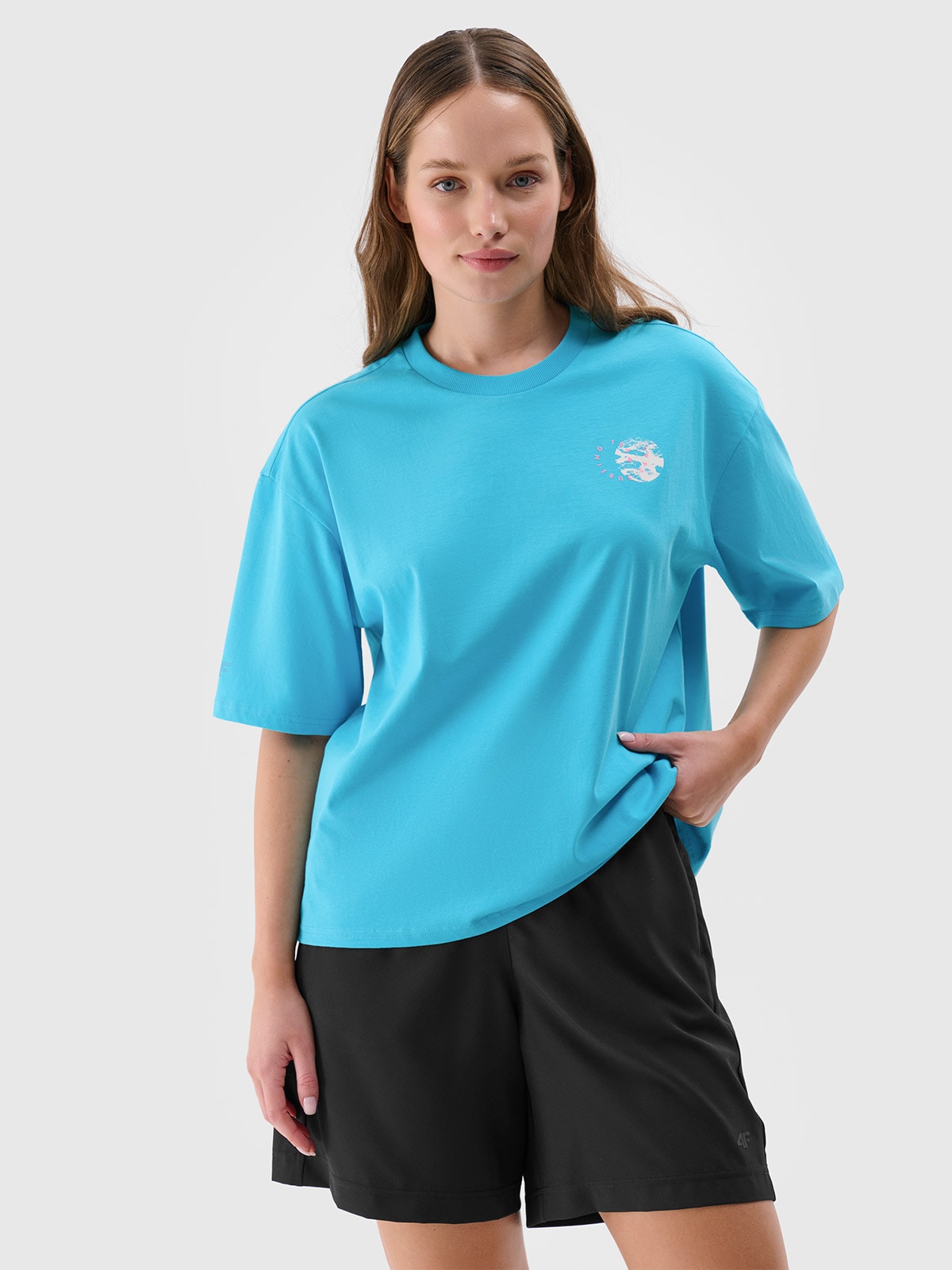 Vyriški T-shirt oversize marškinėliai su grafika - turkio spalvos